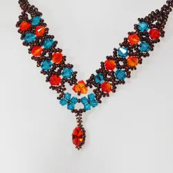 Necklace Copper brass - Double V Yovela Red - Necklace Copper brass - Laiton cuivre